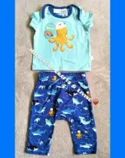 BNWT Peter Alexander Baby Boy Kid Junior PJ Set, 3-6m RRP $39.95 Sharks Octopus