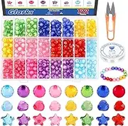 Glarks 722Pcs Candy Color Star Beads Heart Beads Round Beads Kit Assorted Colorful Acrylic Plastic Pastel Beads Cute Beads Bulk for DIY Jewelry Making Necklace Rainbow Bracelet