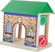 FELTECHELECTR Boys and Girls Model Wooden Railway Station Playset Accessory Train Set for Boys and Girls