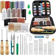 BLAZDEVE 47 Pcs Leather Sewing Kit, Upholstery Repair Kit, Leather Working Tools with Leather Sewing Needles with Waxed Thread Leather Needle Sewing Awl for Car Sofa Seat Backpack Rug Shoes