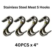 New SET 40 x 4 in Butchers Meat Hanging Hooks Solid Stainless Steel Meat S-Hooks