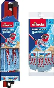 Vileda SuperMocio 3 Action Compact Mop with Extra Refill, Plastic, Red/Blue, 12 x 11 x 48 cm