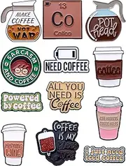 [Anjulery] Coffee-Themed Enamel Pins Set – Funny Coffee Lover Pins for Backpacks, Jackets, Hats, Gifts – Collectible Metal Lapel Pins for Coffee Enthusiasts, Students, Office Workers – 12-Pack