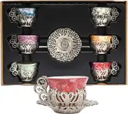 Coffee Arabic Espresso Turkish Greek Set Porcelain 12 Saucer Pc Cup Cups Ottoman