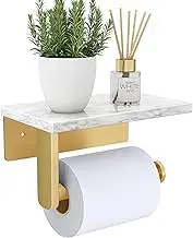 Brushed Gold Toilet Paper Holder with Natural Marble Shelf, 304 Stainless Steel Screw Wall Mounted, Tissue Roll Paper Holder Dispenser for Bathroom Washroom