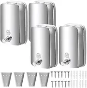 4Pcs Commercial Soap Dispenser Stainless Steel 1000ml Wall Mount Manual Liquid Pump Rust Proof Leak