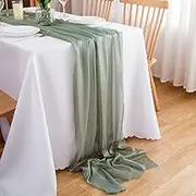 CHUQING Green Table Runner Chiffon Table Runners Wedding Table Decor for Picnic Party Kitchen, Mint Green,27 X 158 Inch, Sage Green