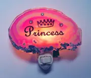 Nightlight PRINCESS on Pink Genuine Brazilian Agate Stone slice New #09