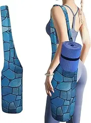 JKLQWH Blue Tile Pattern Printed Yoga Mat Bag Long Tote with Pockets for Your Yoga Accessories Exercise Yoga Mat Carrier Holder Multi-Functional Storage Bag Holds Most Pilates Mats