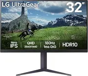 LG 32GS85Q-B 32" Ultragear™ QHD Nano IPS 180Hz Gaming Monitor, 1ms (GtG), HDR10, DCI-P3 98% (Typ.), VESA Certified AdaptiveSync, NVIDIA G-SYNC Compatible, AMD FreeSync