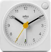 Braun Classic Travel Analogue Clock with Snooze and Light, Compact Size, Quiet Quartz Movement, Crescendo Beep Alarm in White, Model BC02XW, One, White, One Size, Classic