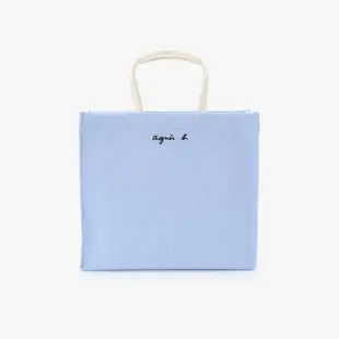 【agnes b.】Voyage 刺繡logo棉質方形手提包(藍色)