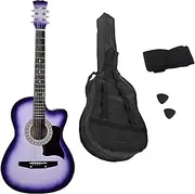 Karrera 38in Acoustic Guitar With Pick Guard Steel Strings Carry Bag Shoulder Strap Purple