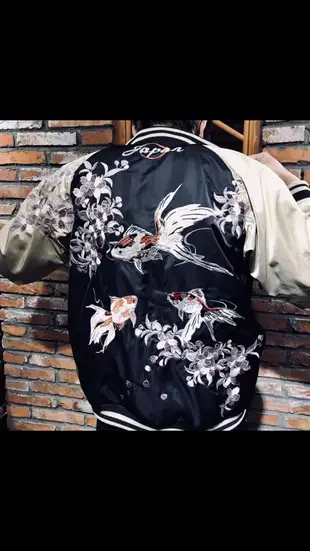 日本高端橫須賀 櫻花金魚重工刺繡 雙面浮世繪夾克外套