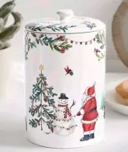 NEW RARE Pottery Barn Christmas In The Country Santa Cookie Jar Stoneware NIB