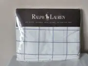 New Ralph Lauren LATHAM Blue White Plaid Flat Sheet - Twin