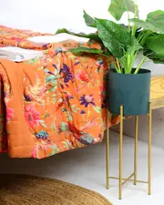 Linen Connections Vintage Handmade Kantha Floral Cotton Quilt Throw Bedspread Block Print Quilt Indian Quilt Comforter Duvet Cover Quilt - 005