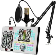 hosabely Podcast Equipment Bundle Audio Mixer with XLR Microphone Kit for Live Streaming, Podcasting, Recording, Gaming, PC, Guitar (White)