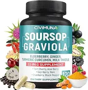 Soursop Graviola Extract Capsules | 18900mg | 120 Capsules - 2 Months Supply | Graviola, Elderberry, and Turmeric Curcumin