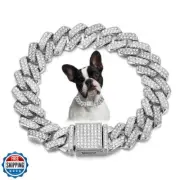 Dog Chain Collars, Diamond Metal Cuban Link Dog Collar,15mm Wide Bling Sparkl