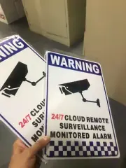 Warning CCTV Security Camera Sign 2pcs Reflective cloud back up monitored alarm