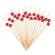 200pcs Cocktail Picks Pearl Bamboo Toothpicks for Drink, Red