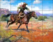 Ceramic Tile Mural Backsplash Sorenson Western Cowboy Horse Art RW-JS014