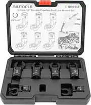 BILITOOLS Flex-Head Crows Foot Line Wrench Set, 3/8'' & 1/2'' Drive Injector Fuel Crowfoot Flare Nut Socket Metric 12 - 19 mm Short
