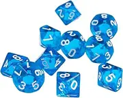 Generic Set of 10 Blue D10 Dice for RPG Activities