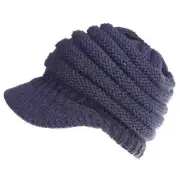 Ponytail-Friendly Knitted Beanie with Visor for Winter Warmth