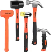 5-Piece Hammer Set, 2LB Dead Blow Hammer | 16Oz Claw Hammer | 16Oz Rubber Mallet