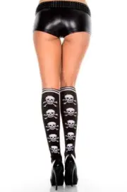 sexy MUSIC LEGS skull CROSSBONES striped TOP knee HIGHS stockings SOCKS pirates
