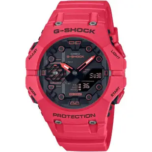 【CASIO 卡西歐】G-SHOCK 火焰紅 藍牙碳纖維核心防護雙顯手錶(GA-B001-4A)