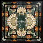 Black Marble Square Coffee Table Top Semiprecious Inlay Mosaic Art Hallway Decor