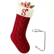 Large Christmas Stocking with Initials, Embroidered Knit Christmas Stocking w...