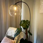 Glass Dome Arc Floor Lamp Large in Black or Antique Brass