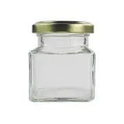 100 MINI SQUARE GLASS JARS 50ML GOLD LIDS-WEDDING CHRISTMAS LOLLY HONEY JAM NUTS