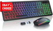 Wireless Keyboard Mouse Combo RGB Backlit Rechargeable Quiet 2.4GHz Full-Size