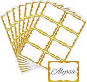 Ptwola 240 Pcs Gold Name Tags with Gold Border Permanent Blank Metallic Stickers Labels Adhesive Writable Name Badges Labels for Bottle School Office Home Party Conferences New Year