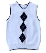 Gymboree Egg Hunt Sweater Vest White Ribbed Navy Trim Argyle Sz XS 4 NWOT