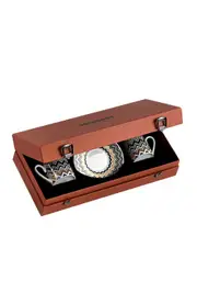 Missoni Home Tableware Coffee Cup & Saucer ZIG ZAG Set of 2 in Luxury Box Gold diam. 2.3", H 2.5", Cap. 4 oz, Saucer diam. 4.75" in Multicolor at One Size