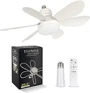 Socket Fan Light with Ultra Quiet Design, 20.5″ Ceiling Fans with LED Lights and Remote, Screw in Fan Light for E26/E27, 3 Speeds 3 Colors 3000-6500K,1200 Lumens for Living Room(White)