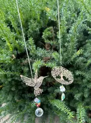 Two Crystal Sun Catcher/tree Of Life & Bird / New With Box