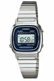 Casio Ladies Blue Digital Classic Vintage Silver Steel Band Watch LA670WA-2D New