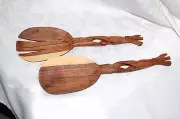 NEW Vintage Wooden Salad Serving Set Spoon & Fork Carved Twist/Antelope/Giraffe