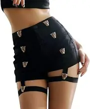 [Generic] Women Ladies Sexy Dance Shorts Jazz Dance Punk Rock Bandage Hollow Out Hard Waist Tight Party Club Hot Steampunk Shorts