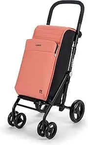 Carlett - Shopping Trolley, Foldable Supermarket Trolley with 4 Rainproof Wheels and a Large Capacity of 25kg, Main Bag 50L, Thermal Bag 10L and Rear Bag - Salmon