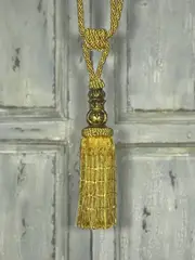 Pair 2 pieces Curtain Tie Backs - 26cm Tassel with gold top - Gold