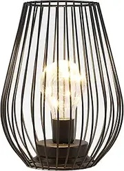 TRIROCKS Metal Battery Operated Lamp 20 cm Tall Cage Shape Cordless Table Lamp Battery Lanterns with Warm Fairy Lights Bulb for Patio Garden Wedding Parties Indoor Outdoor(Black)