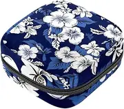 Period Bag,Sanitary Napkin Storage Bag,Blue Retro Tropical Flower,Tampon Bag for Purse